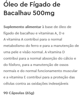 Óleo de Fígado de Bacalhau 500mg 90 cápsulas