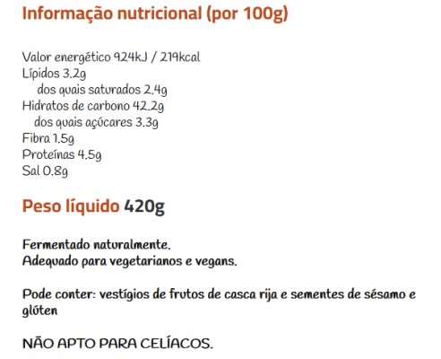 Pão de Alfarroba Miolo (420g)