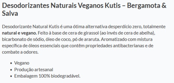 Desodorizantes Naturais Veganos Kutis - Bergamot & Sage