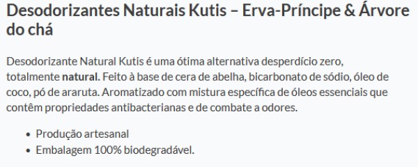 Desodorizantes Naturais Kutis - Lemongrass & Tea Tree